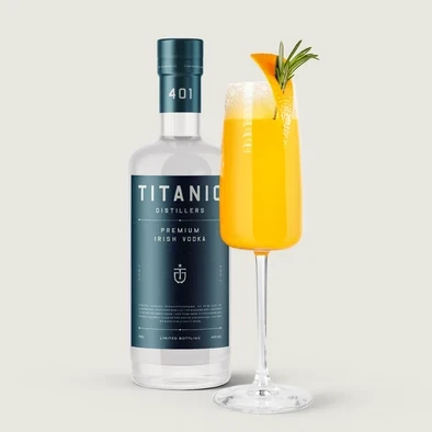 Titanic vodka with an orange cocktail in a flute
