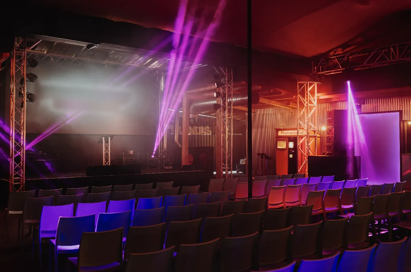 Live stage with seating and lighting